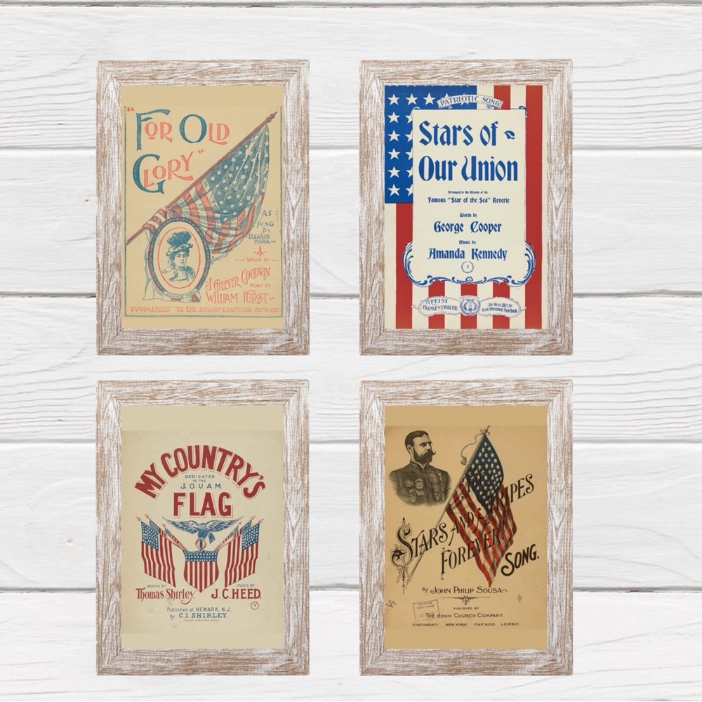 Vintage Patriotic Sheet Music Covers Wall Art Set